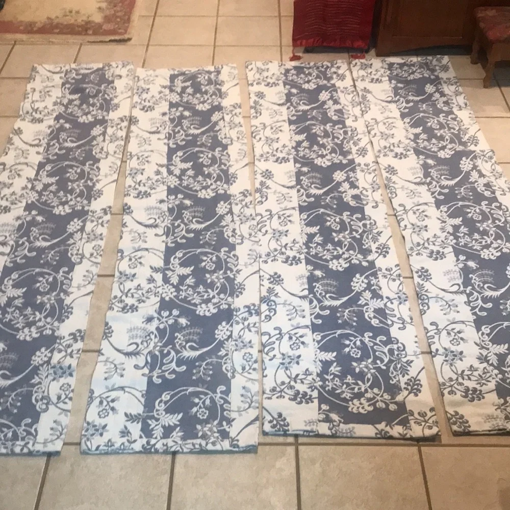 Valance/Curtain Bundle of 4 Blue and White Floral Scroll Valances/Toppers